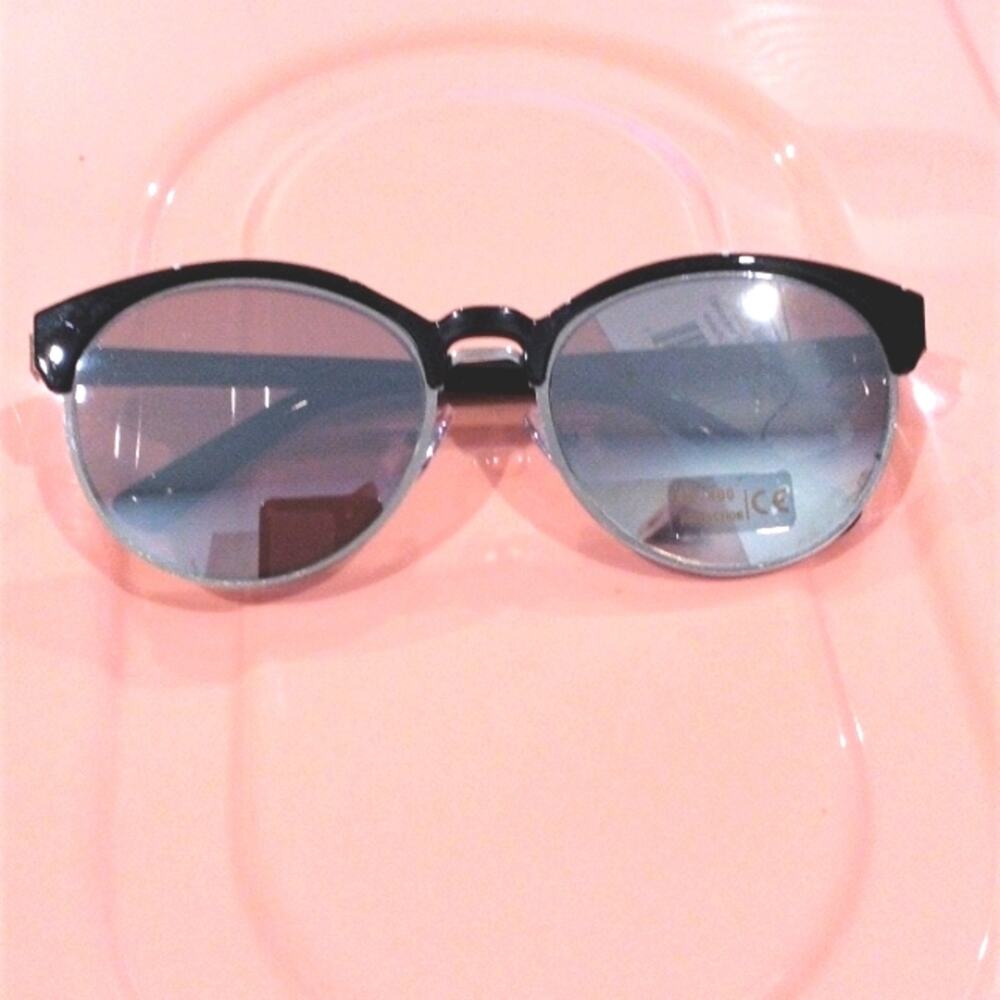 ASO Demi Levato Round Mirrored Sunglasses Light Gold Detail Black Frames UV 400